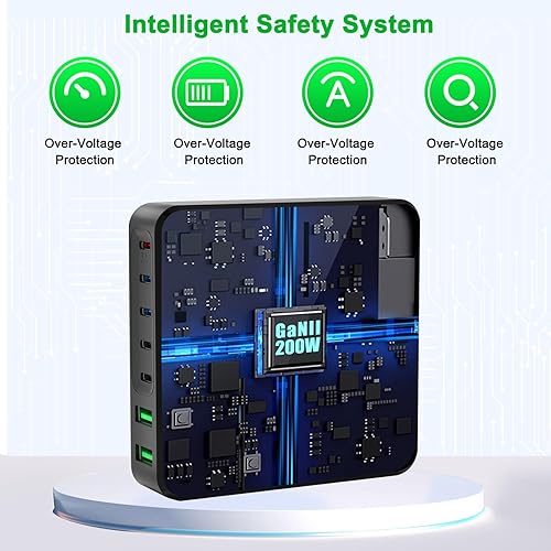 Miniatura 6 de Cargador USB C, estación de carga rápida USB C de 200 W y 7 puertos, cargador de laptop de 65 W compatible con MacBook Pro/Air, iPad, iPhone