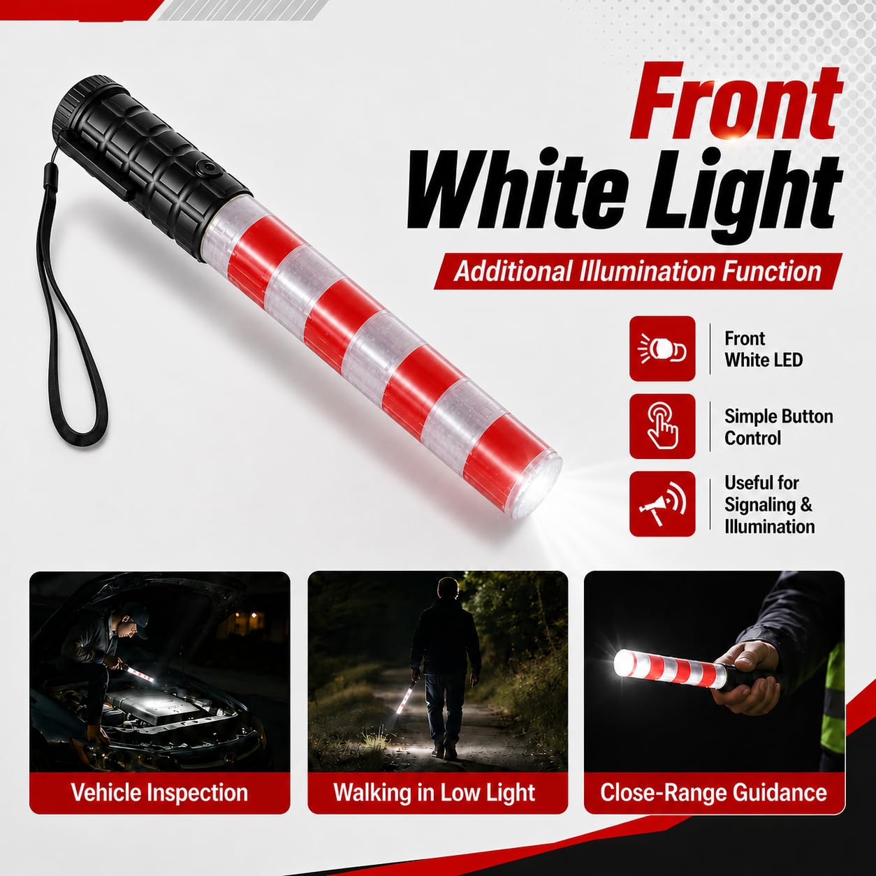 Bastone Luminoso Traffico, LED Segnalatore Luminoso, Bacchetta di Segnalazione con modalità Lampeggiante, per Aeroporto Parcheggio
