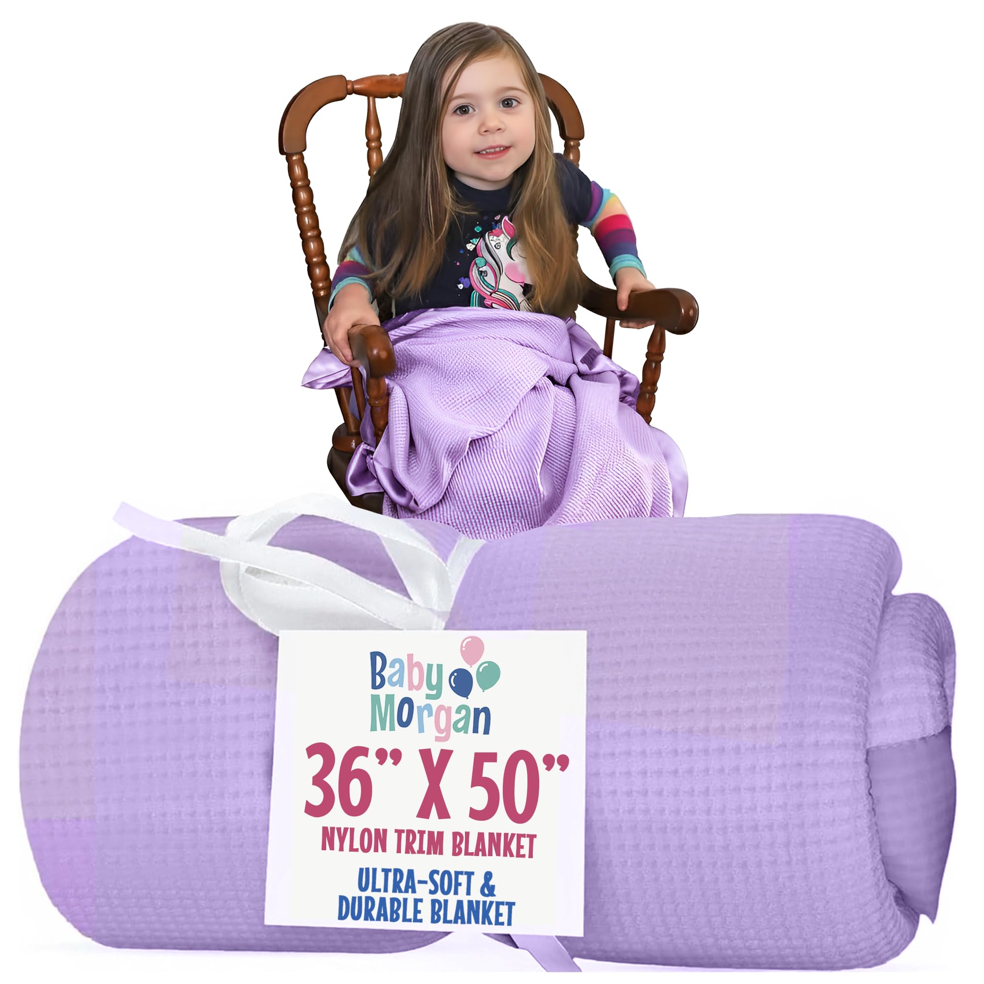 Thermal Waffle Knit Baby Blanket Nylon Trim Lavender 36" x 50"