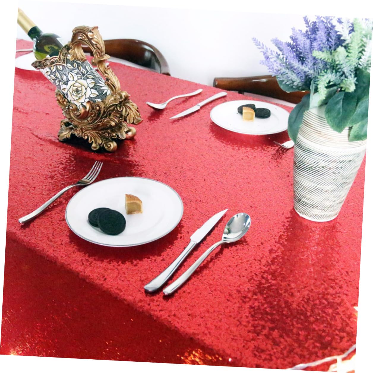 Mantel de Lentejuelas Bordado para Bodas y Fiestas, 120x180 Cm, Mantel Rojo Elegante para Decoración de Mesa y Accesorios de Mesa, Adecuado para Eventos y Celebraciones