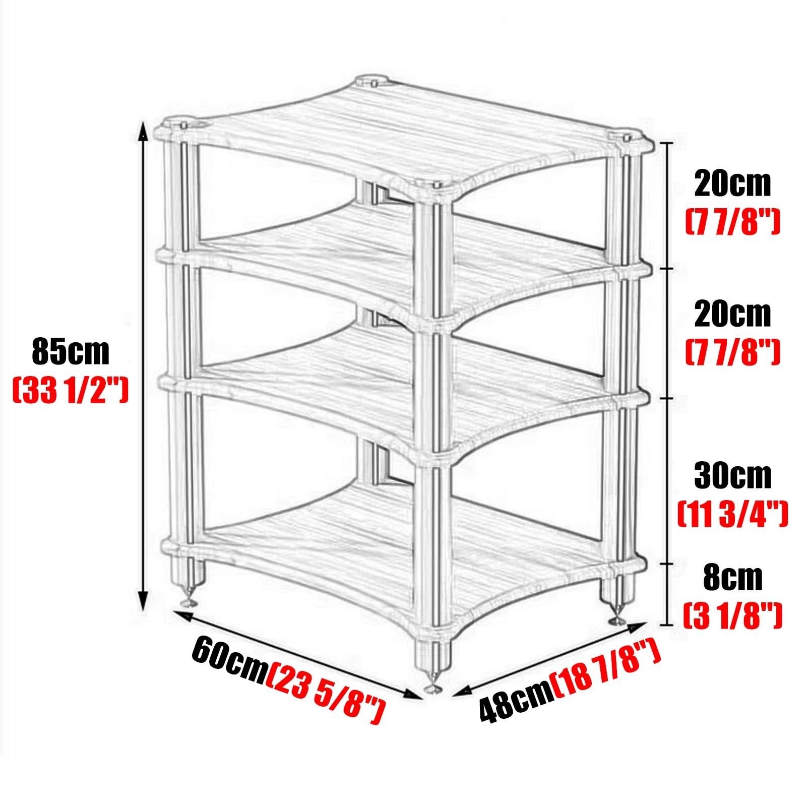 Mobiletto audio a 4 livelli aperto per TVstampanti e console di giocoScaffale stereo Moderno rack audio bianco (60 x 48 x 85 cm)