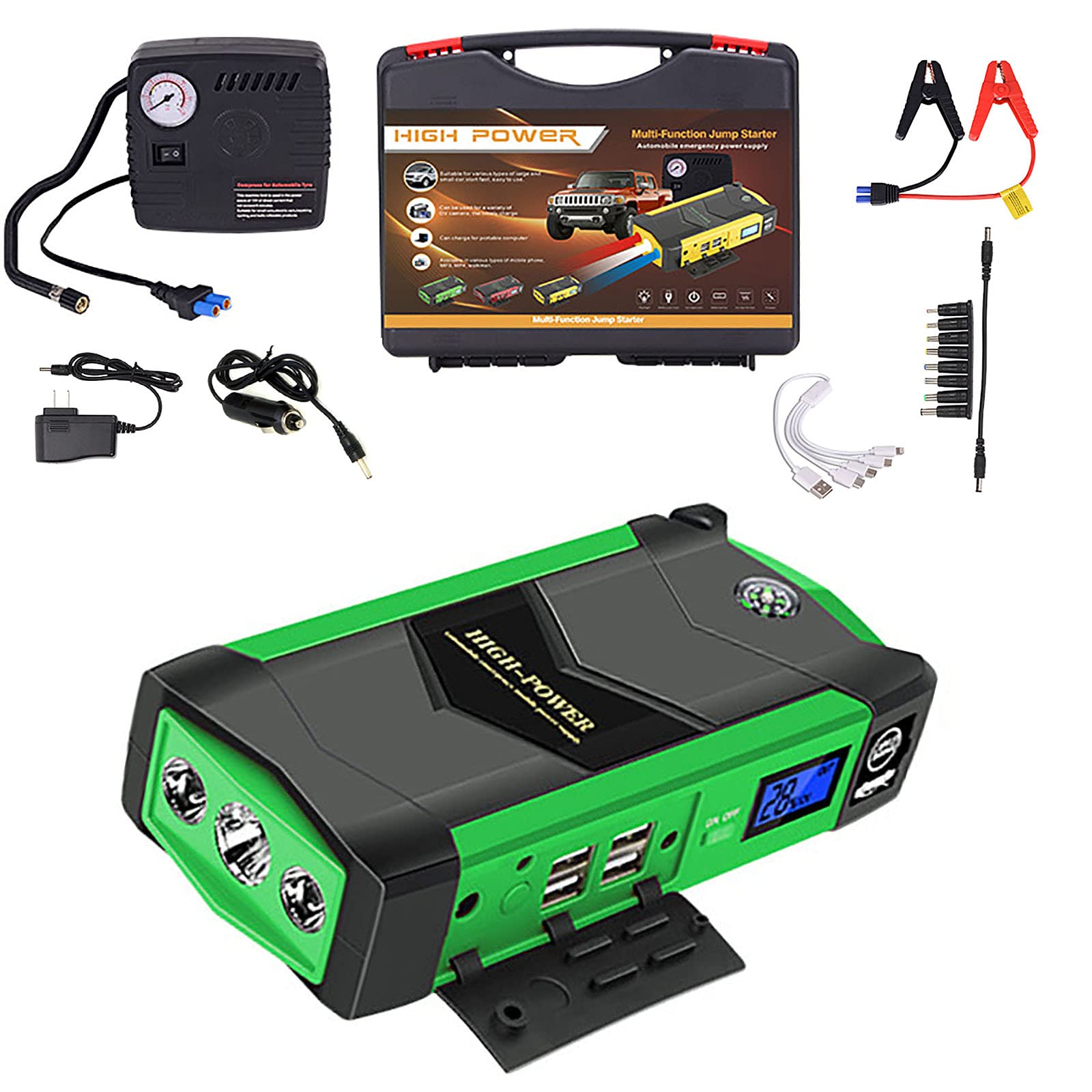 Avviatore di Emergenza per Auto 4 in 1, Pompa da 28000 mAh, compressore d'Aria, Power Bank, Booster per Auto da 12 V e Strumenti di Emergenza per Veicoli, Camion, SUV