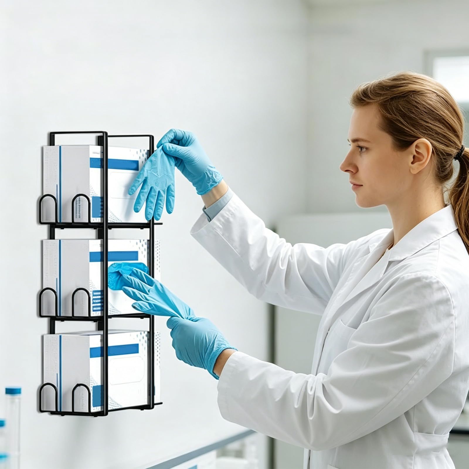 Didiseaon Supporto Magnetico da Parete per Guanti Monouso in Metallo Nero, Sistema Espandibile Triplo per Garage e Laboratori