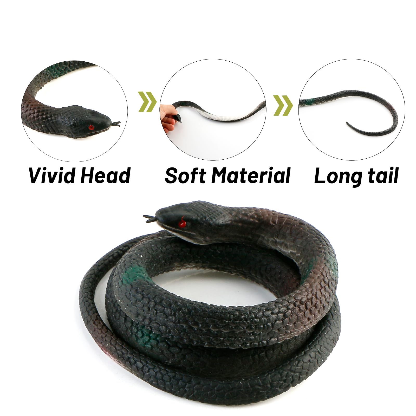 10 serpientes de goma realistas de serpiente de cascabel que se ven reales para accesorios de jardín para mantener alejados a los pájaros negros, accesorios de broma para fiestas de