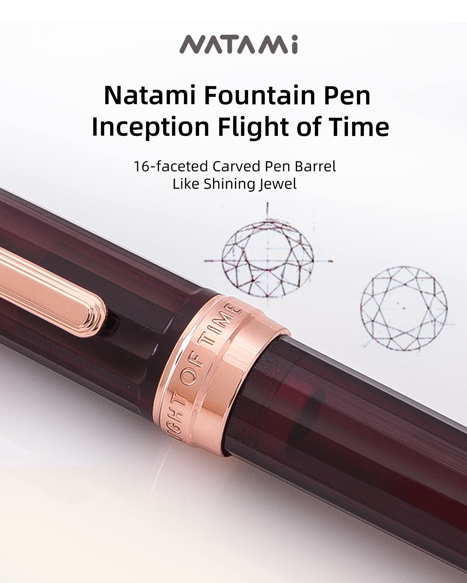 Natami Fountain Pen Fine Nib Transparent Clear Ink Converter Smooth Flow Rose Gold Trim Gift Leather Pouch Platinum Calligraphy (Sky Blue) - Image 3