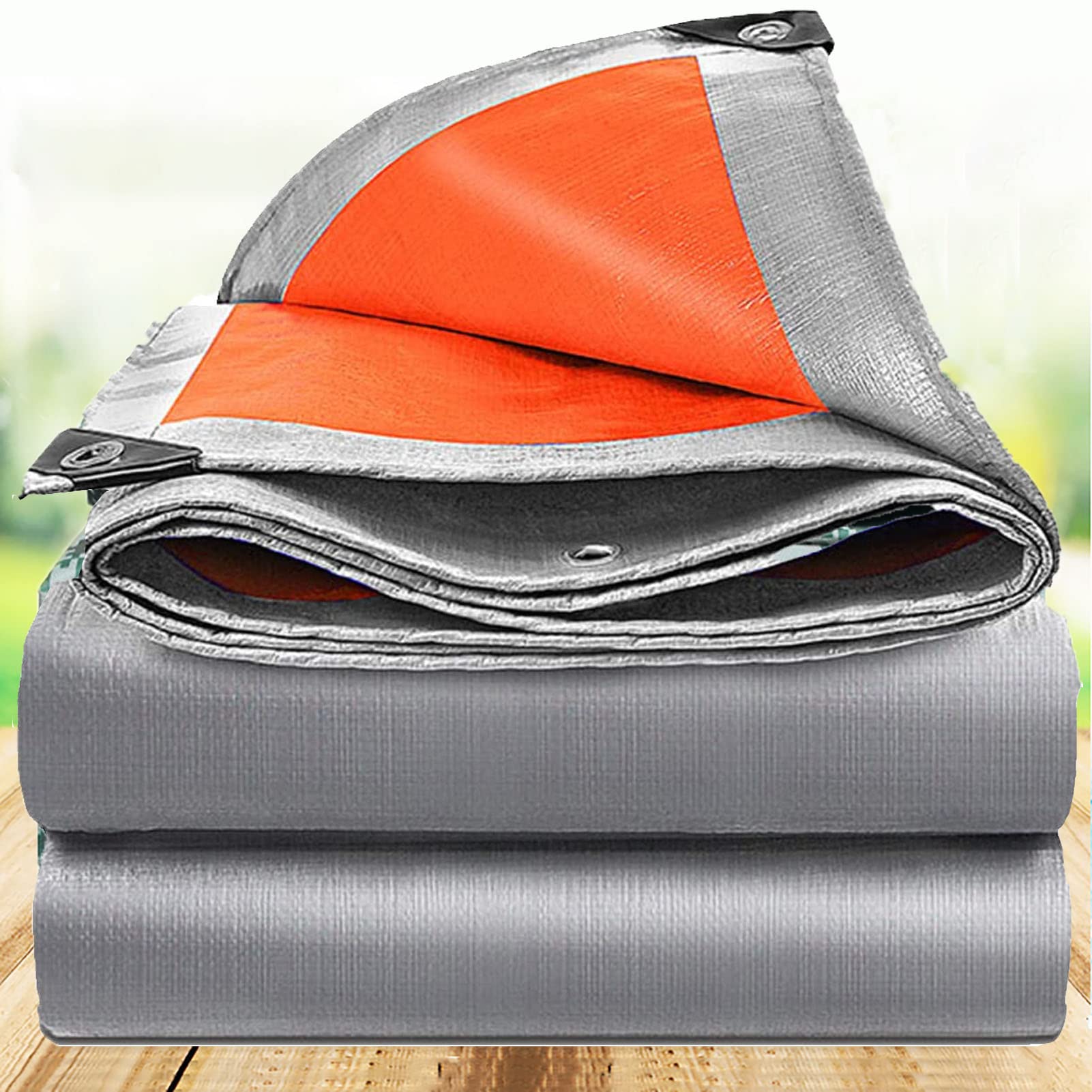 ZHJSHOU Tarpaulin 140gsm Heavy Duty Waterproof Ground Sheet,Silver Orange Thick PE Tarp Cover Camping with Eyelets, for Roof Trailer Outdoor Furniture Ground Sheet,2x2m/6.56x6.56ft