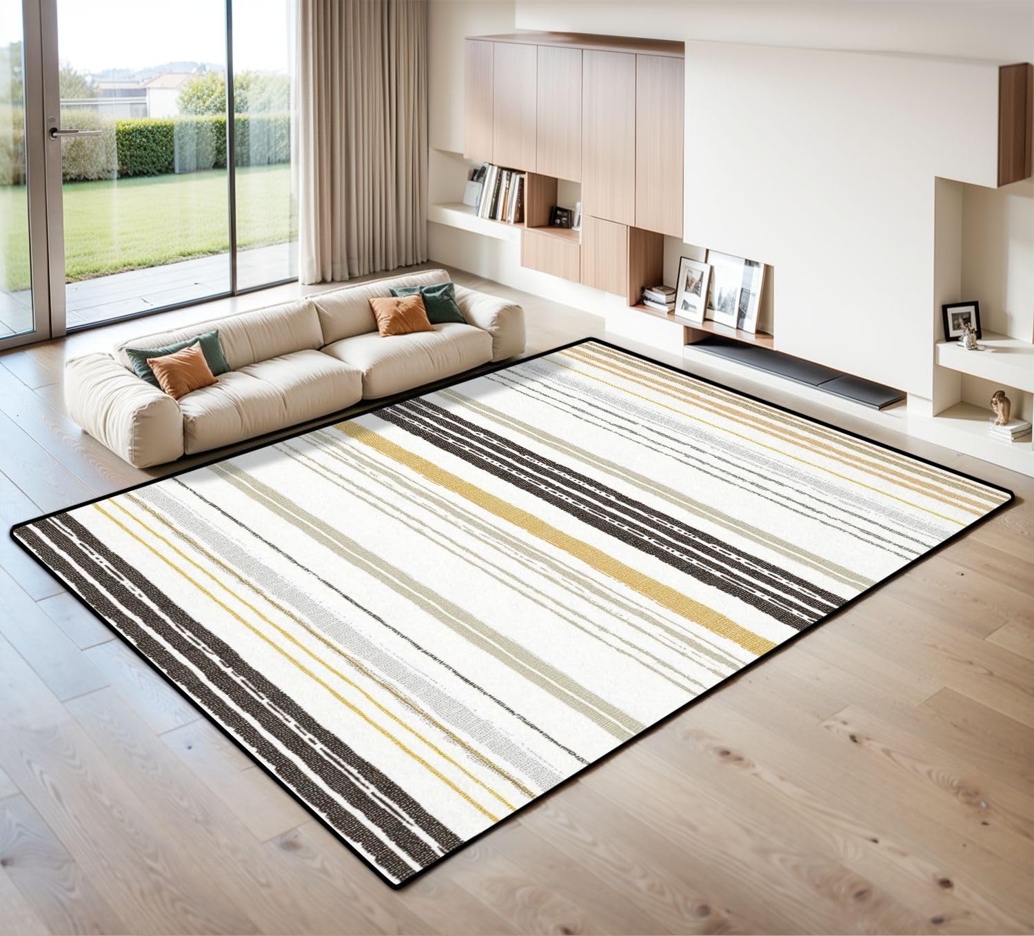 9x12 Area Rugs for Living Room Abstract Irregular Striped Textured Seamless Yellow Pattern Seamless Washable Large Area Rug for Bedroom Non Slip