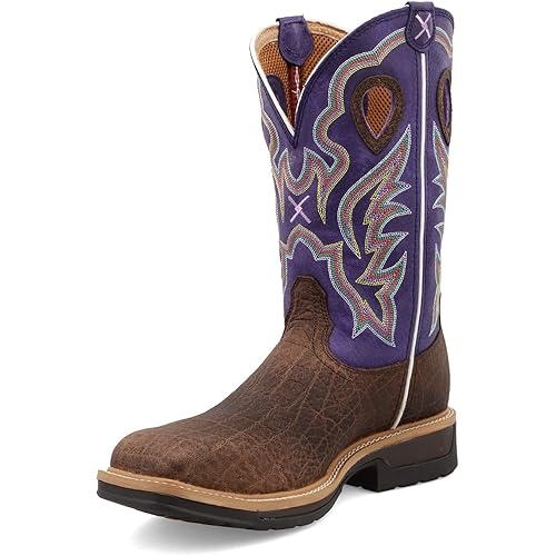 Twisted X Men’s Alloy Toe Lite Western Boots - Casual Boots for Men - Brown & Purple, 8 EE