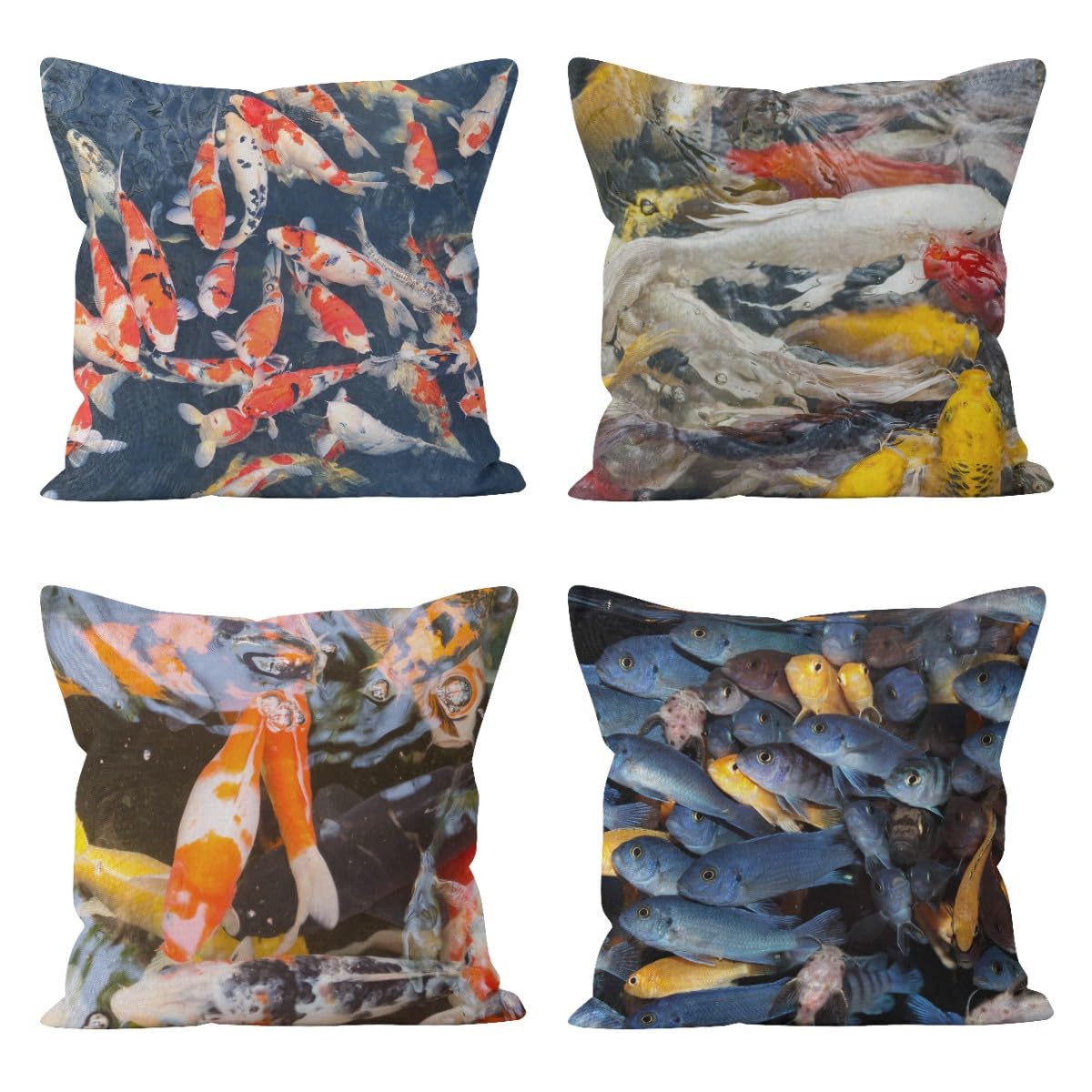 Housse de coussin lin 50x50 cm motif poisson lot de 4 CEVAN pour extérieur