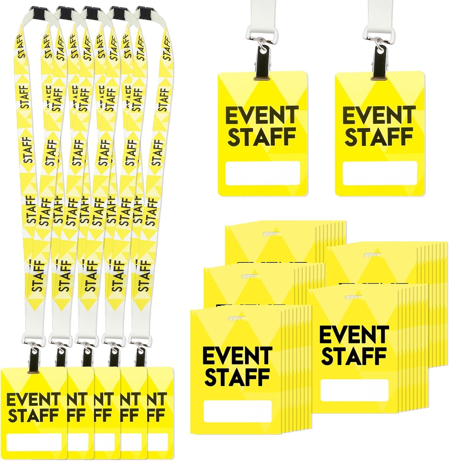 Event Staff Badge Lanyards with PVC Pass Cards 50 Sets, Breakaway Design with Metal Swivel Clips for Concert, Conference, Volunteer Events