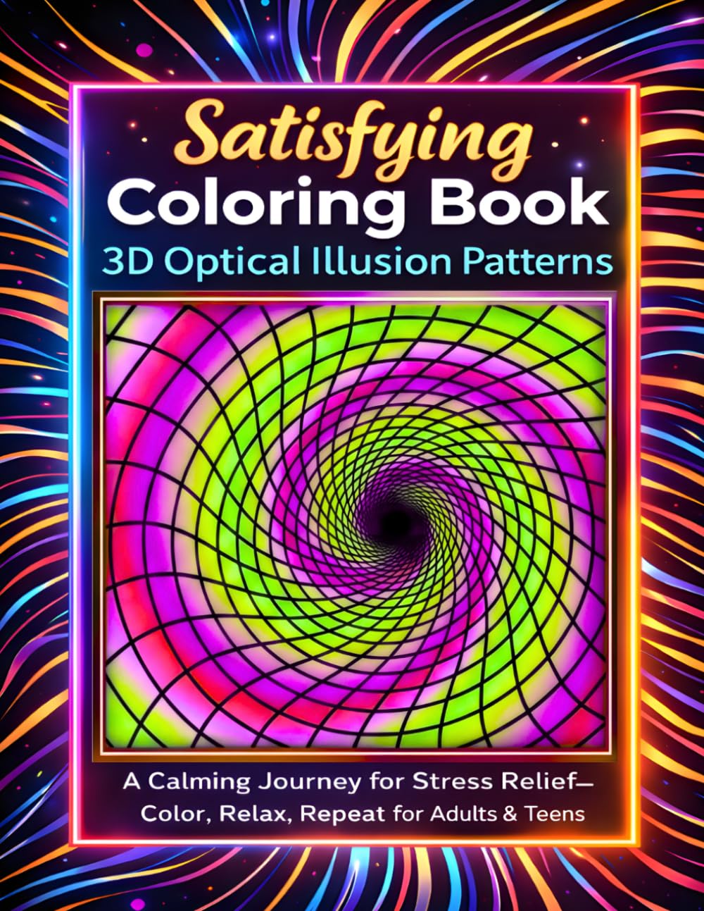 Satisfying Coloring Book — 3D Optical Illusion Patterns: A Calming Journey for Stress Relief — Color, Relax, Repeat for Adults & Teens