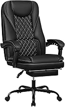 Guessky Executive Office Chair, Leather Reclining Big and Tall Office Chair with Foot Rest High Back Home Office Desk Chair Lumbar Support Ergonomic Office Computer Chair with Padded Armrests(Black)
