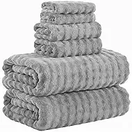 KBY Bath Towels Set 6 Piece 40x80 Inches，2 Extra Large Bath Sheets 2 Hand Towels 2 Washcloths，Highly Absorbent Quick Dry Microfiber,Ultra Soft Towel Set for Bathroom，Spa，Gym， Hotel(Gray
