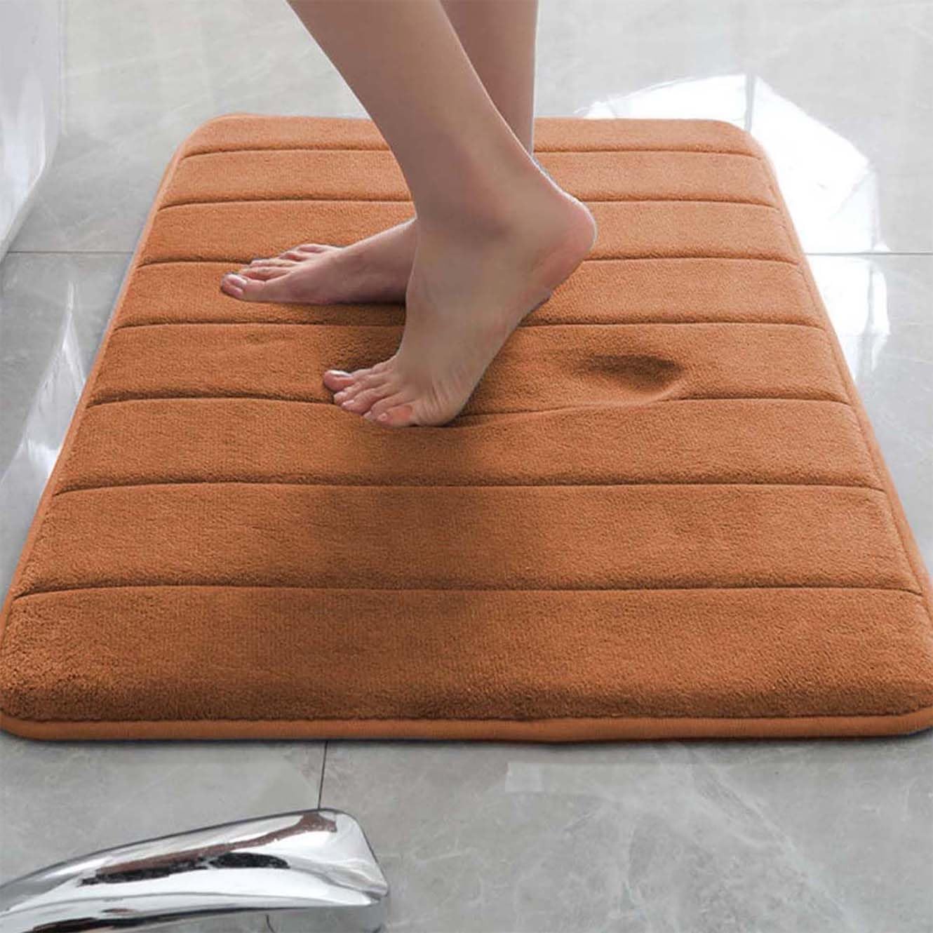 Tapis de bain antidérapant en mousse à mémoire de forme extra doux et absorbant à séchage rapide Idéal pour douche, toilettes et décoration d'intérieur Orange Taille L 140 x 200 cm