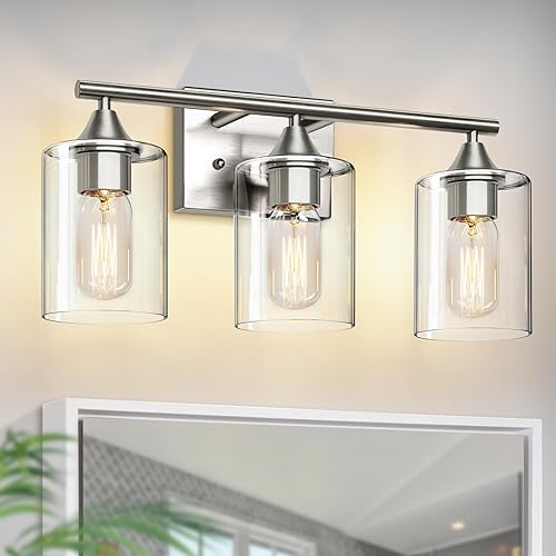 Miniatura 8 de Lámparas de baño de 3 luces, lámpara de tocador de níquel cepillado, accesorios de iluminación modernos de baño sobre espejo, apliques de