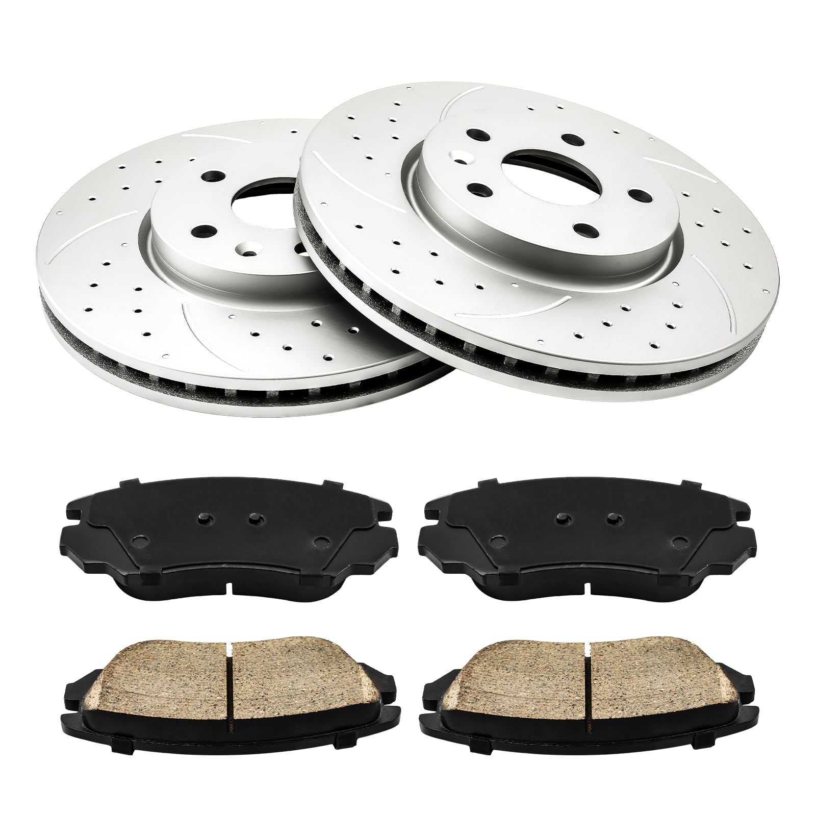KAX Front Brake Kit, Drilled and Slotted Brake Rotors, Ceramic Brake Pads | Fits Equinox?2010-2017, Terrain?2010-2017, Malibu?2013-2015, Impala?2014-2020, LaCrosse?2010-2016
