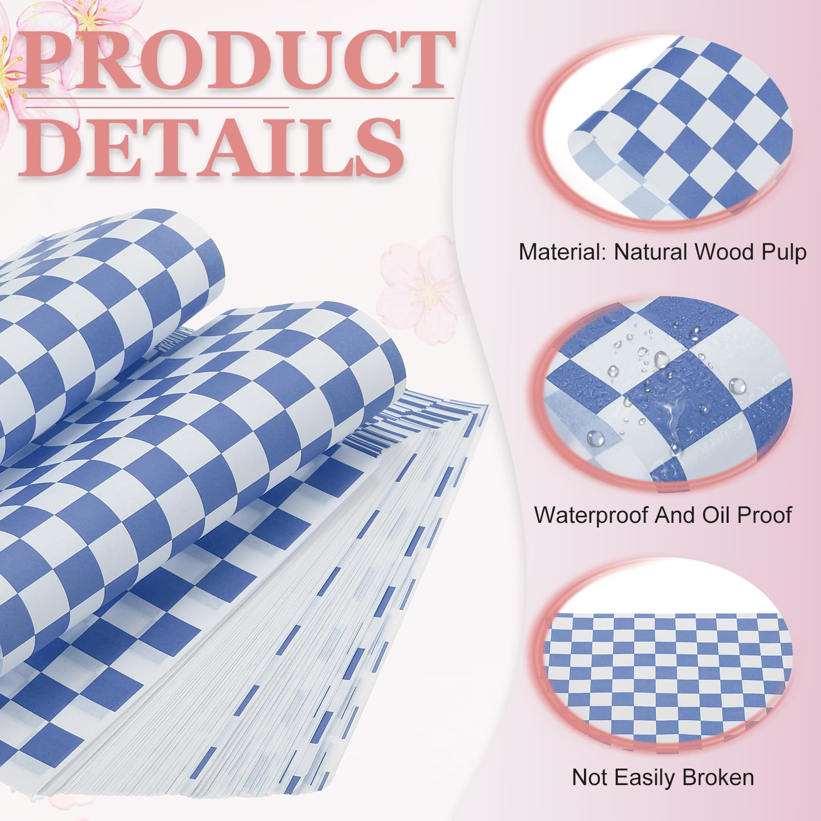 PATIKIL Fogli Di Carta Cerata 15cm x 15cm, 100Pz Carta Assorbente Per Alimenti Con Motivo A Quadri Per Panificio Caffetteria Cucina Domestica Fai Da Te, Blu