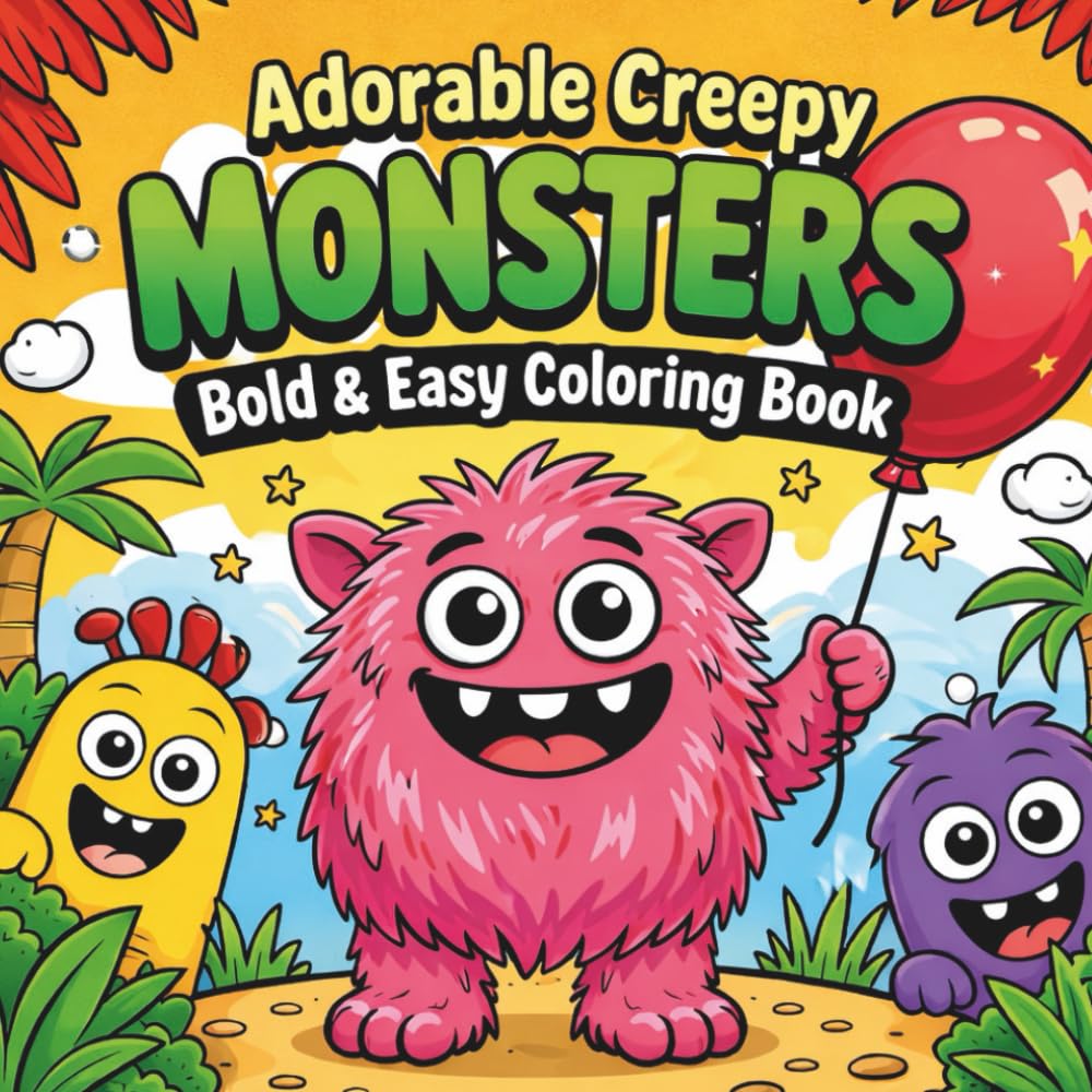 Adorable Creepy MONSTERS Bold & Easy Coloring Book: Simple Fun Monster Coloring Pages for Creative Kids