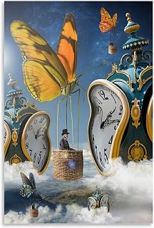 Jkeyfody Surrealism Posters Butterfly Clock Salvador Dali Art Canvas Posters Decorative Room Aesthetic Bedroom Wall Art Poster Office Home Modern Hanging Picture 12x18inch(30x45cm)