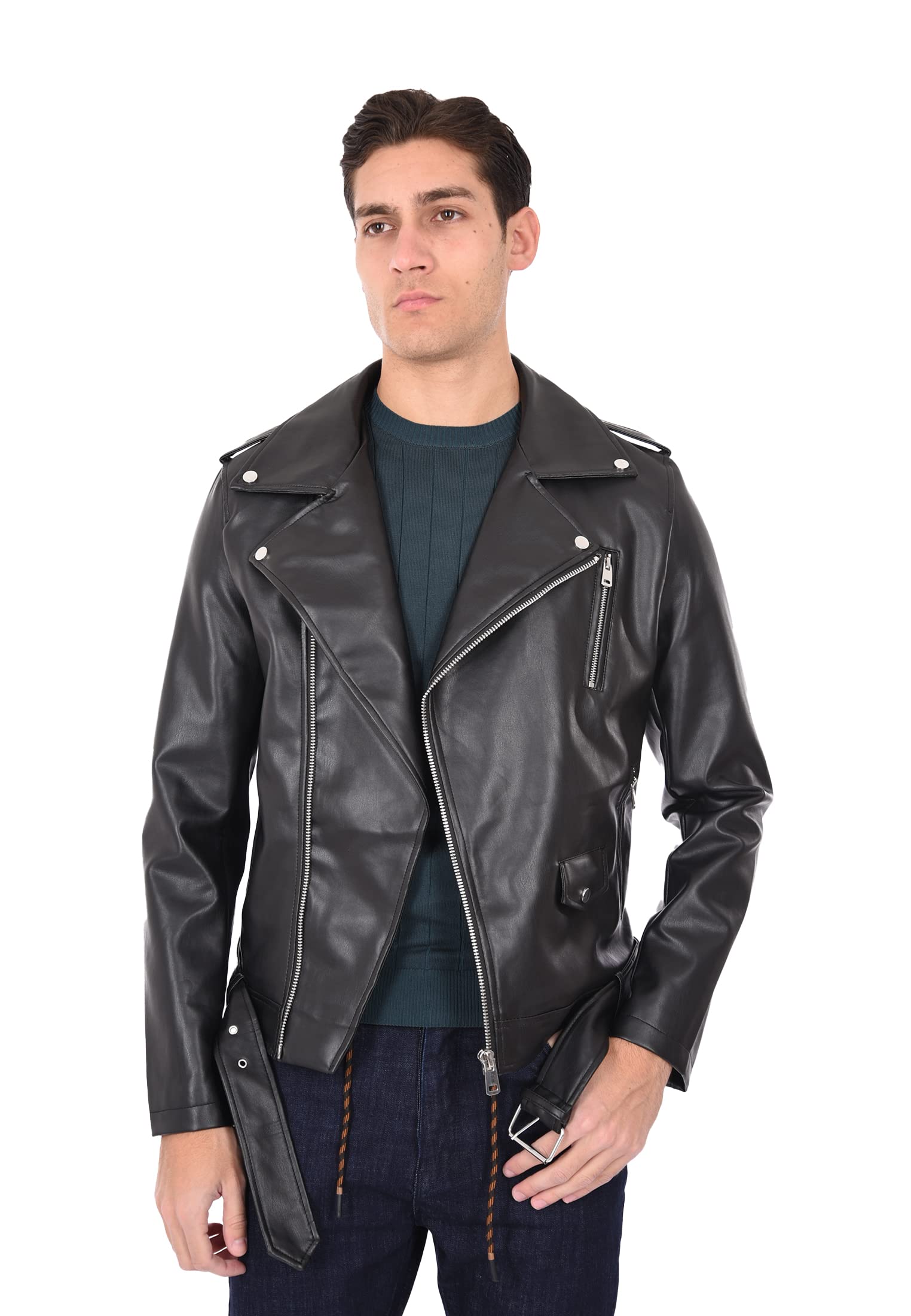 Giubbotto Uomo in Eco Pelle Giacca Biker Chiodo Simil Pelle Slim Fit