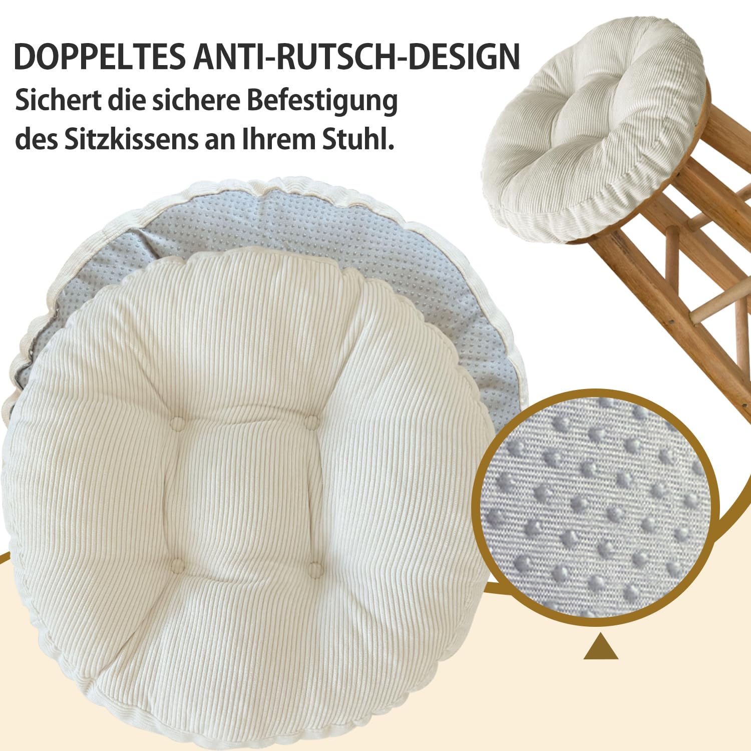 Sitzkissen Rund, 30x30 cm rutschfest Waschbare Sitzpolster Bequemes Stuhlkissen 8 cm Dick Waschbare Cordstoff Stuhlauflage, für Indoor Küchen Garden Holzstühle