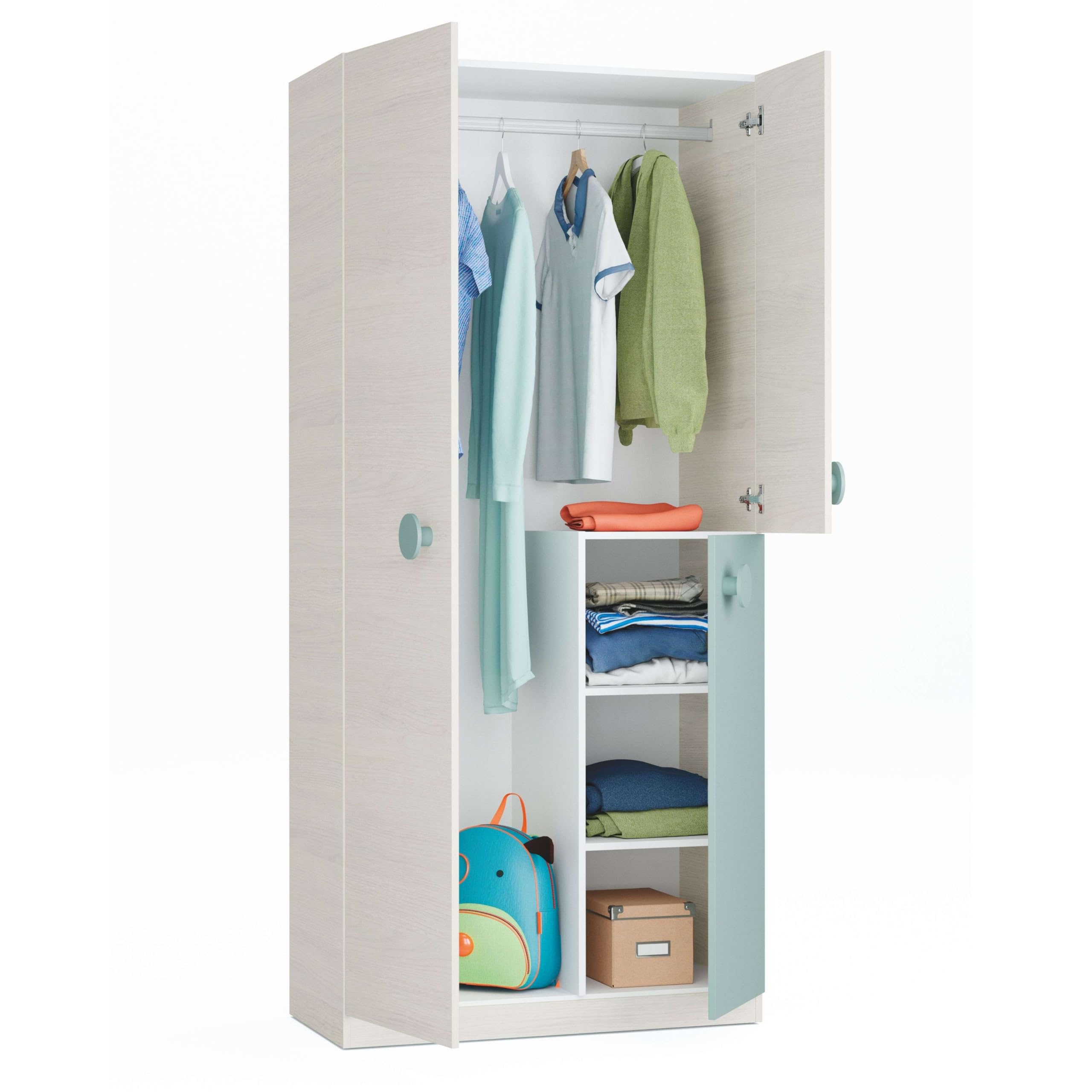 Miroytengo Dormitorio Completo para Habitación Juvenil o Infantil en Color Verde y Blanco con un Somier Incluido