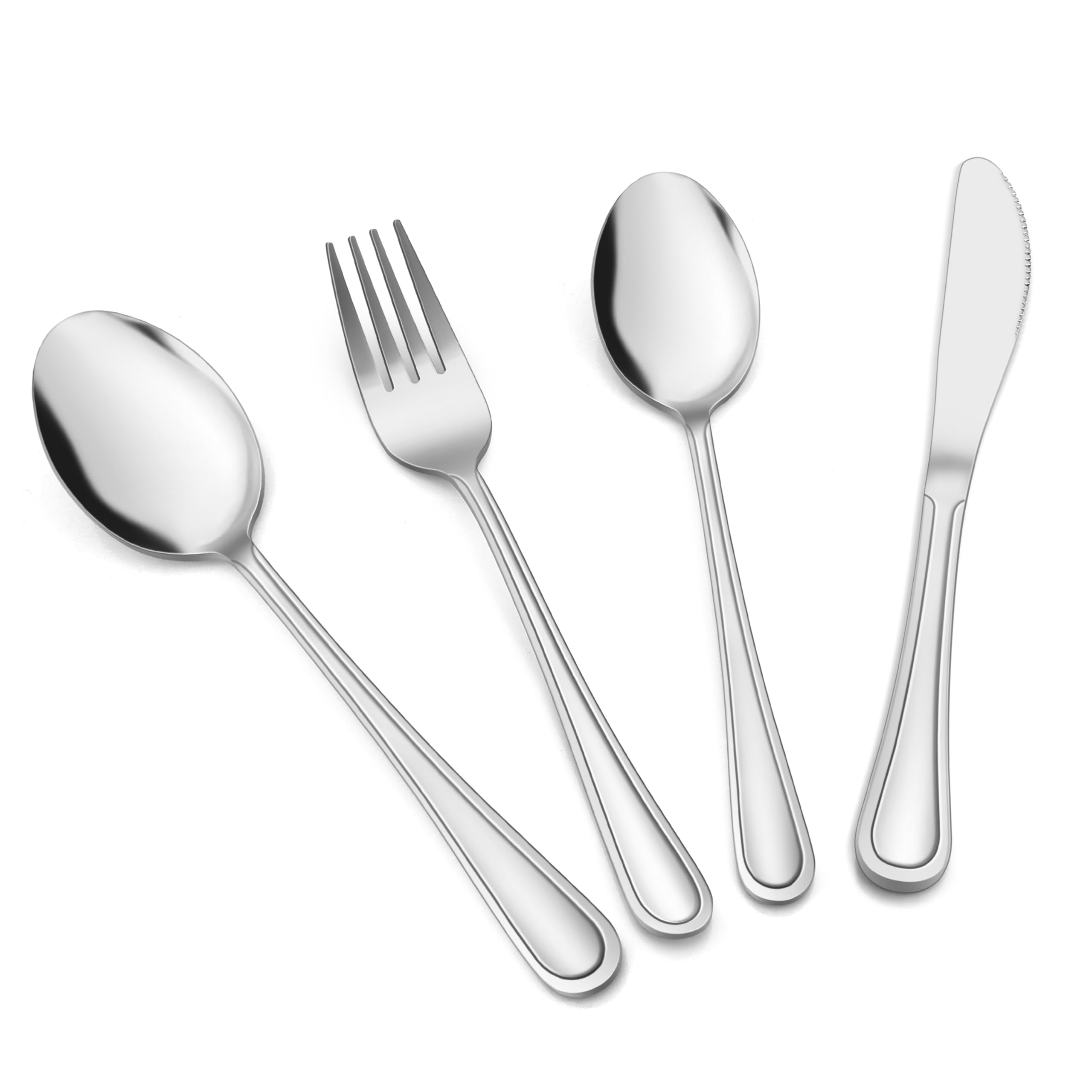 Herogo Set di 8 posate per bambini, in acciaio inox, con manico elegante, posate per bambini con 2 forchette per bambini, 2 cucchiai per bambini, 2 coltelli per bambini, 2 cucchiai piccoli, finitura a