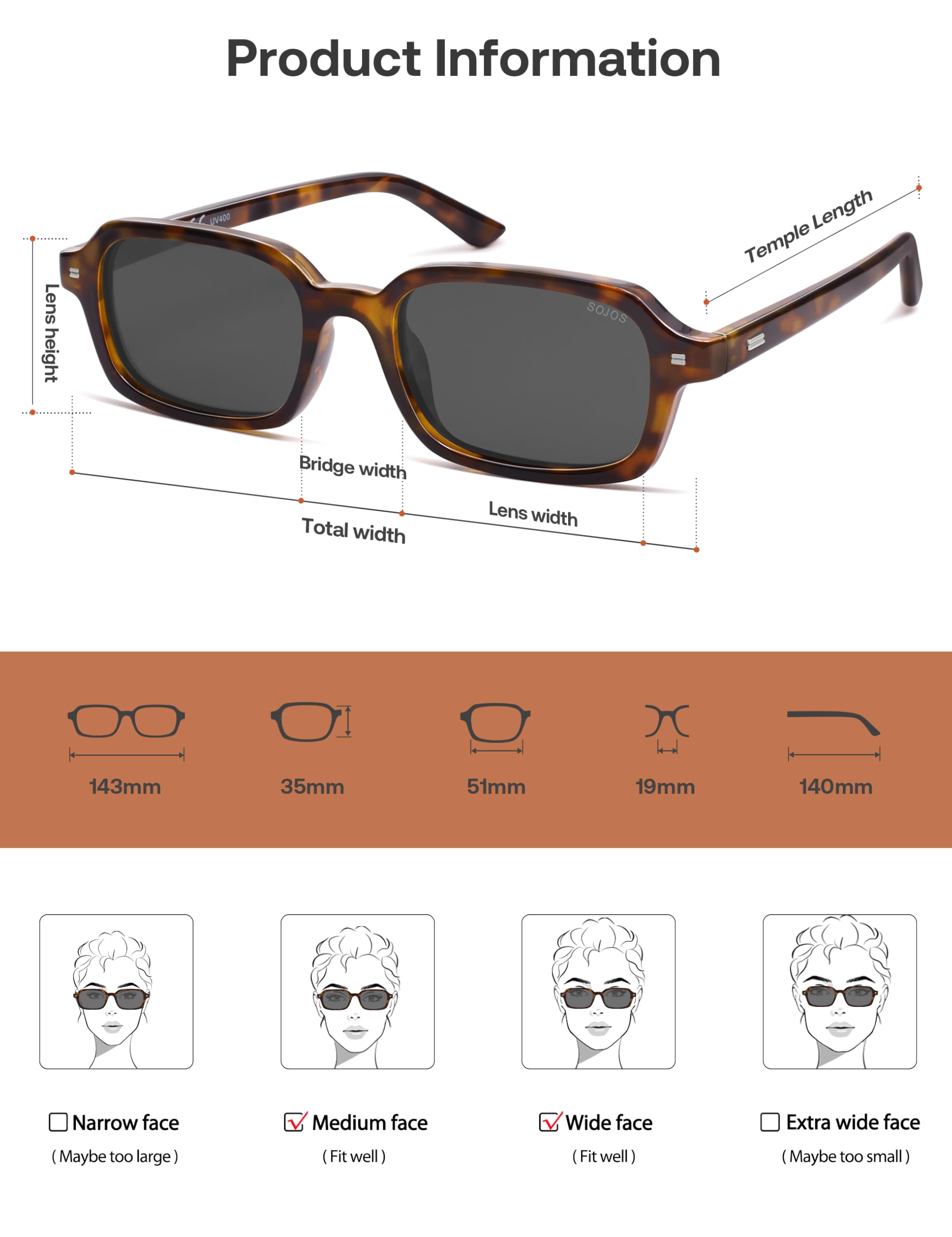 SOJOS Gafas de sol rectangulares polarizadas retro para hombre y mujer, vintage, de moda, shmal, cuadradas, con protección UV400, SJ2610