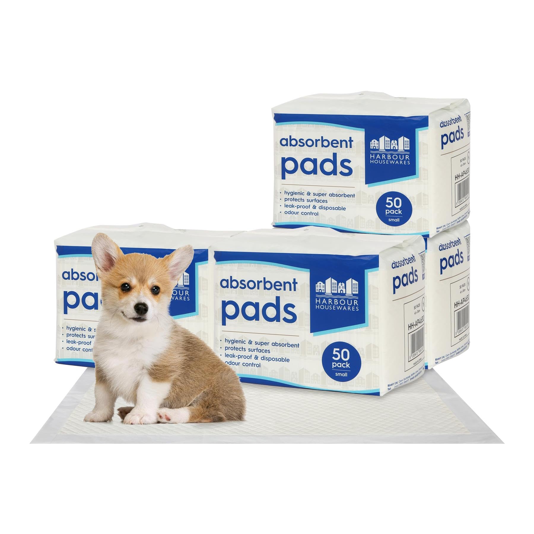 Harbour Housewares White 200X Disposable Puppy Pads - 32.5Cm X 45Cm - Small Absorbent Puppy Training Pads Leak-Proof Pee Pads For Dogs, Cats, Kittens Potty Training Mats