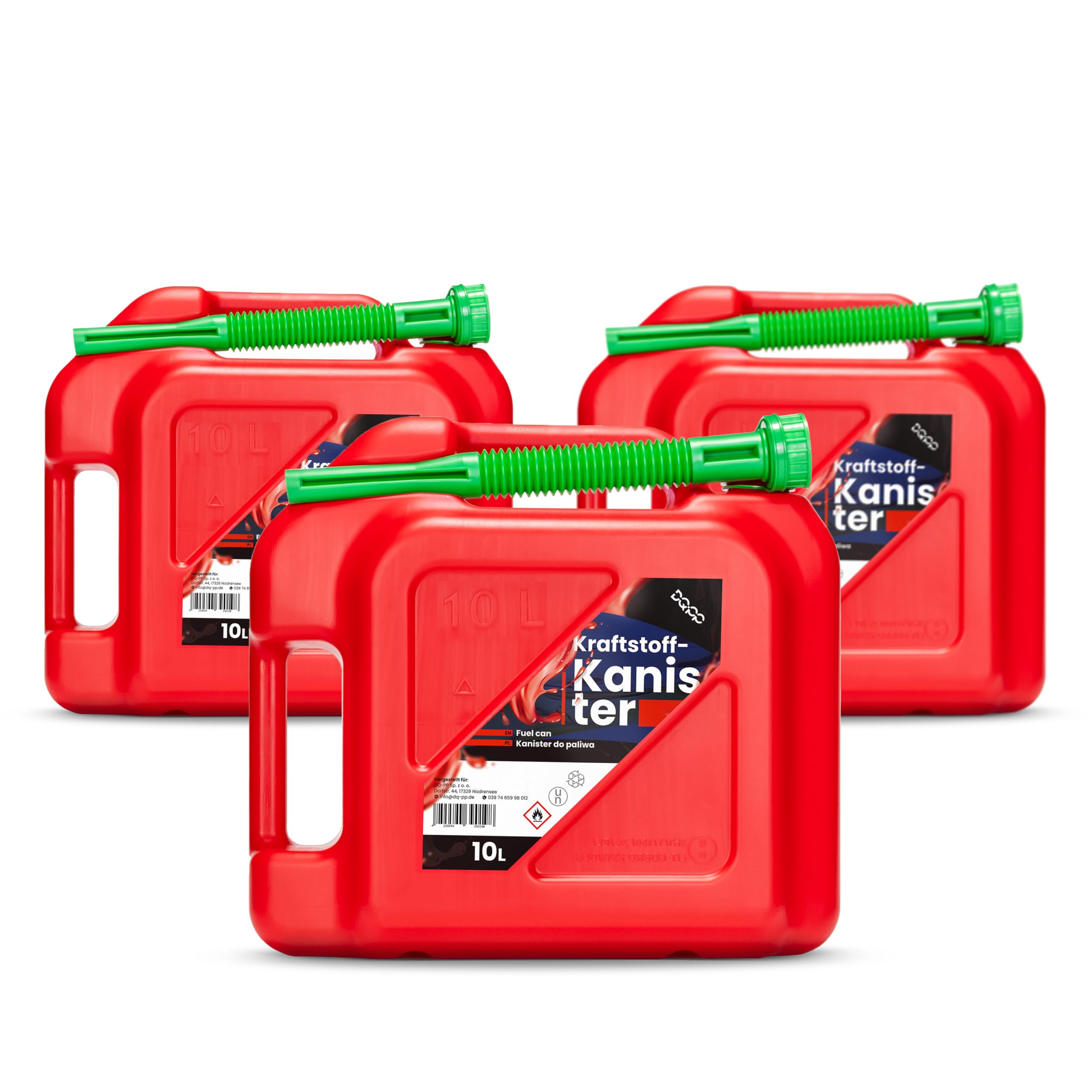 DQ-PP Kraftstoffkanister mit flexiblem Ausgießer | 6x 10 Liter | Rot | Benzinkanister Reservekanister | UN-Zulassung Dieselkanister