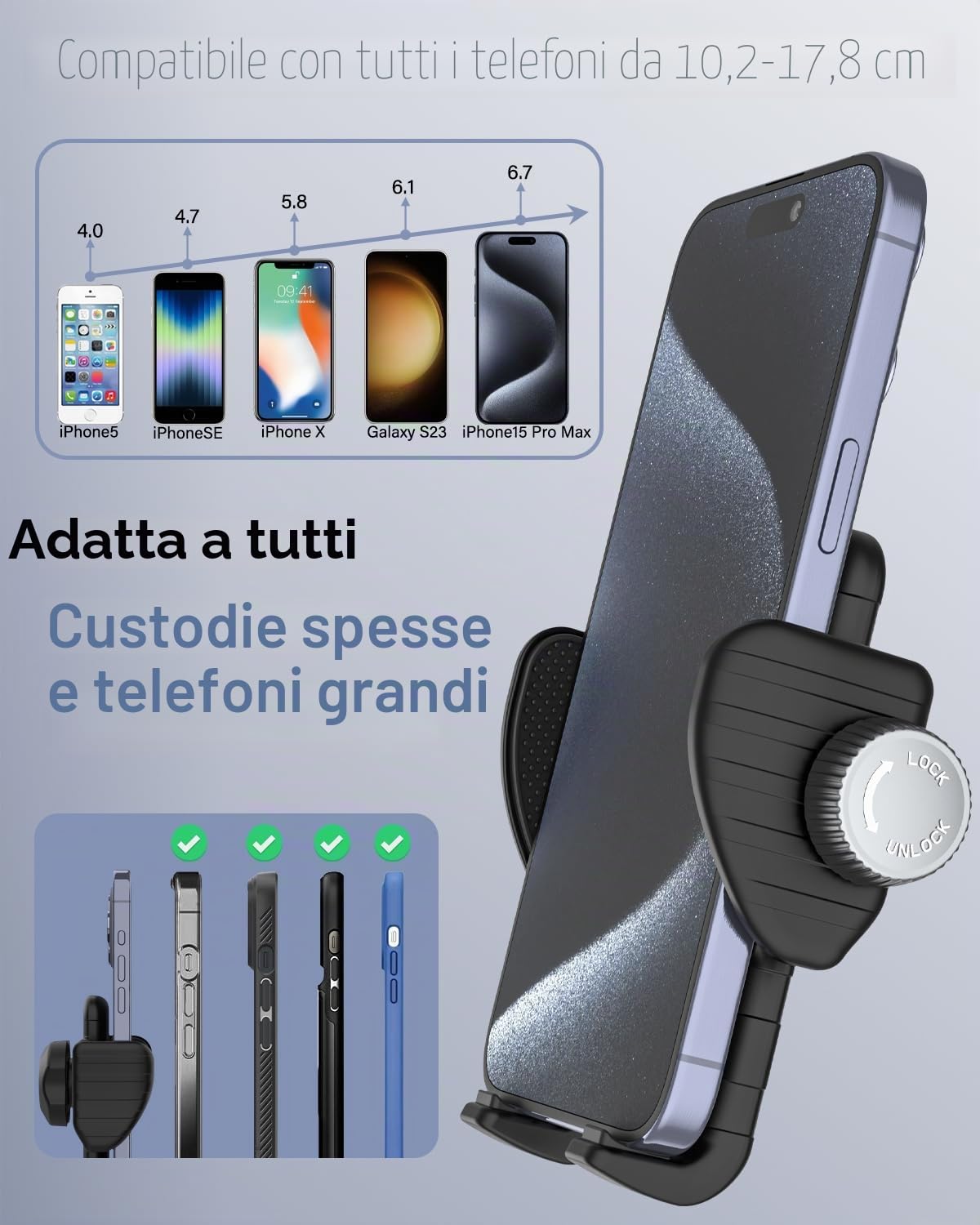 Spin Bike Supporto per Telefono a Collo Di Cigno per Bicicletta, Supporto Flessibile per Telefono Da Moto per Scooter, Passeggino, Compatibile iPhone 15 14 Pro Max, Galaxy, 4-7" Cellulare