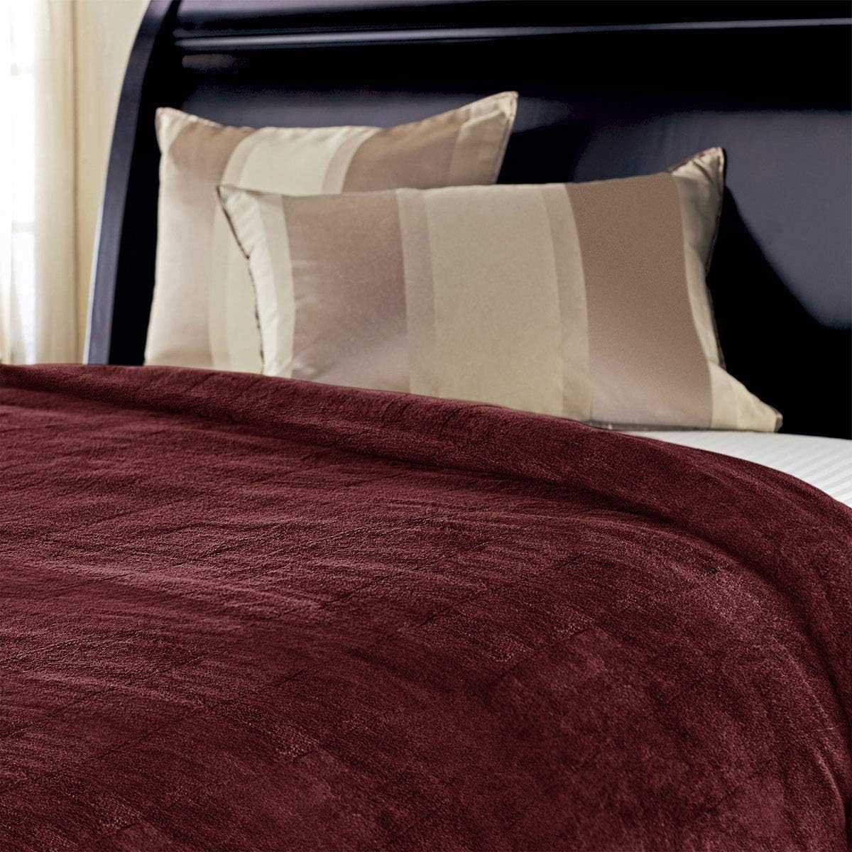 review Sunbeam Channeled Soft Microplush Electric Heated Warming Blanket Full Garnet 10 Heat Settings