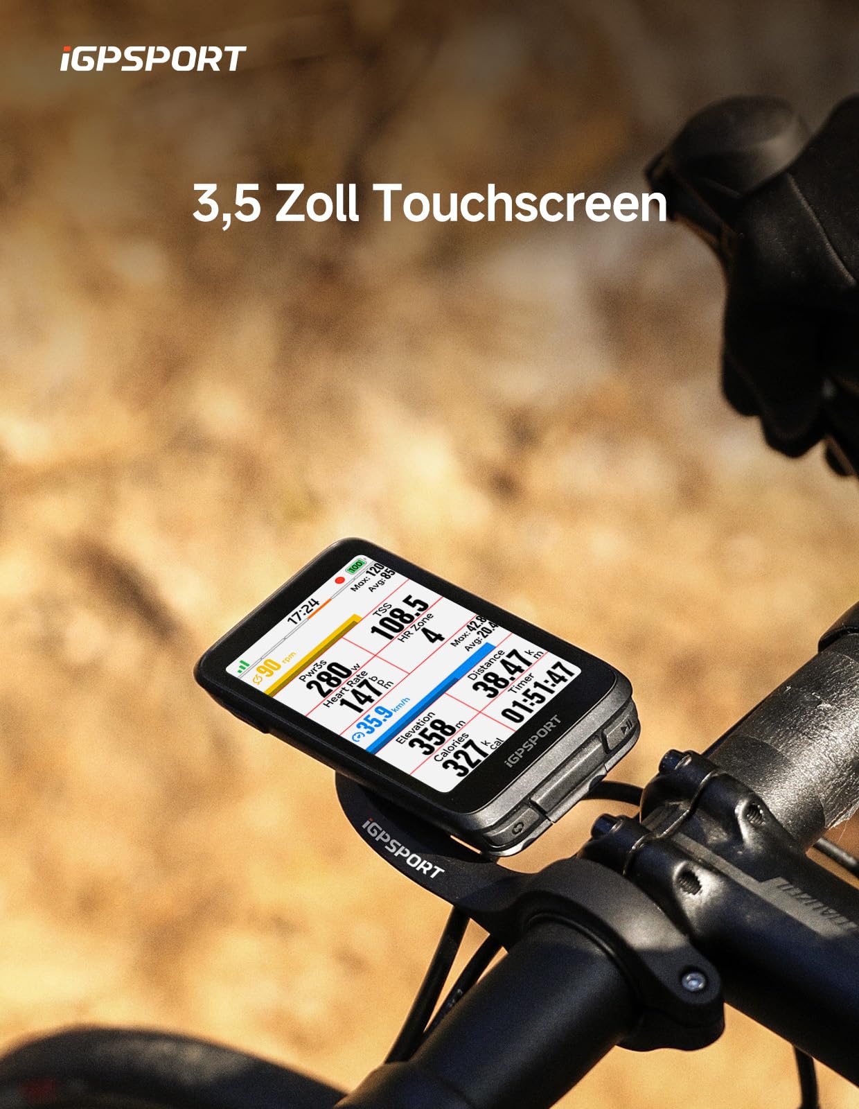 iGPSPORT BiNavi Fahrradcomputer Kabellos, 3,5'' Touch Screen Musiksteuerung Gruppenfahrten Bluetooth ANT+ GPS Fahrrad Navi