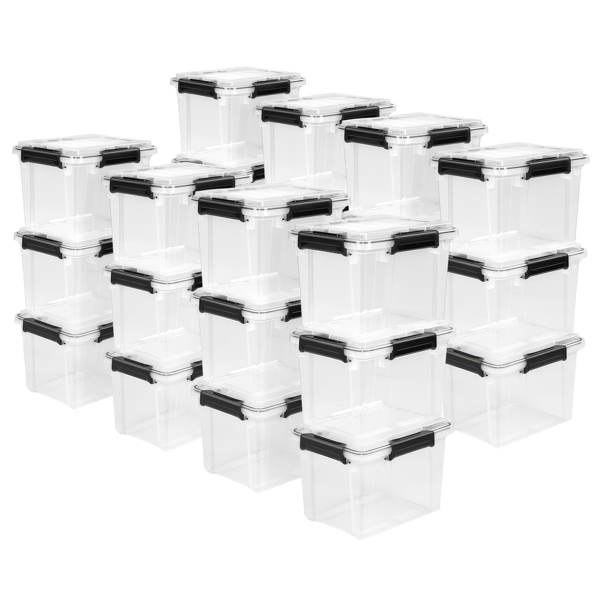 Sterilite 24 Pack 19 Qt Gasket Box, Clear Stackable Plastic Storage Container with Lids, Black - Waterproof and Dustproof Tote for Home Organization
