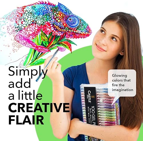 Miniatura 3 de Castle Art Supplies - Juego de 100 bolígrafos de gel con funda para adultos y niños artistas, ideal para colorear libros de dibujo, álbumes de