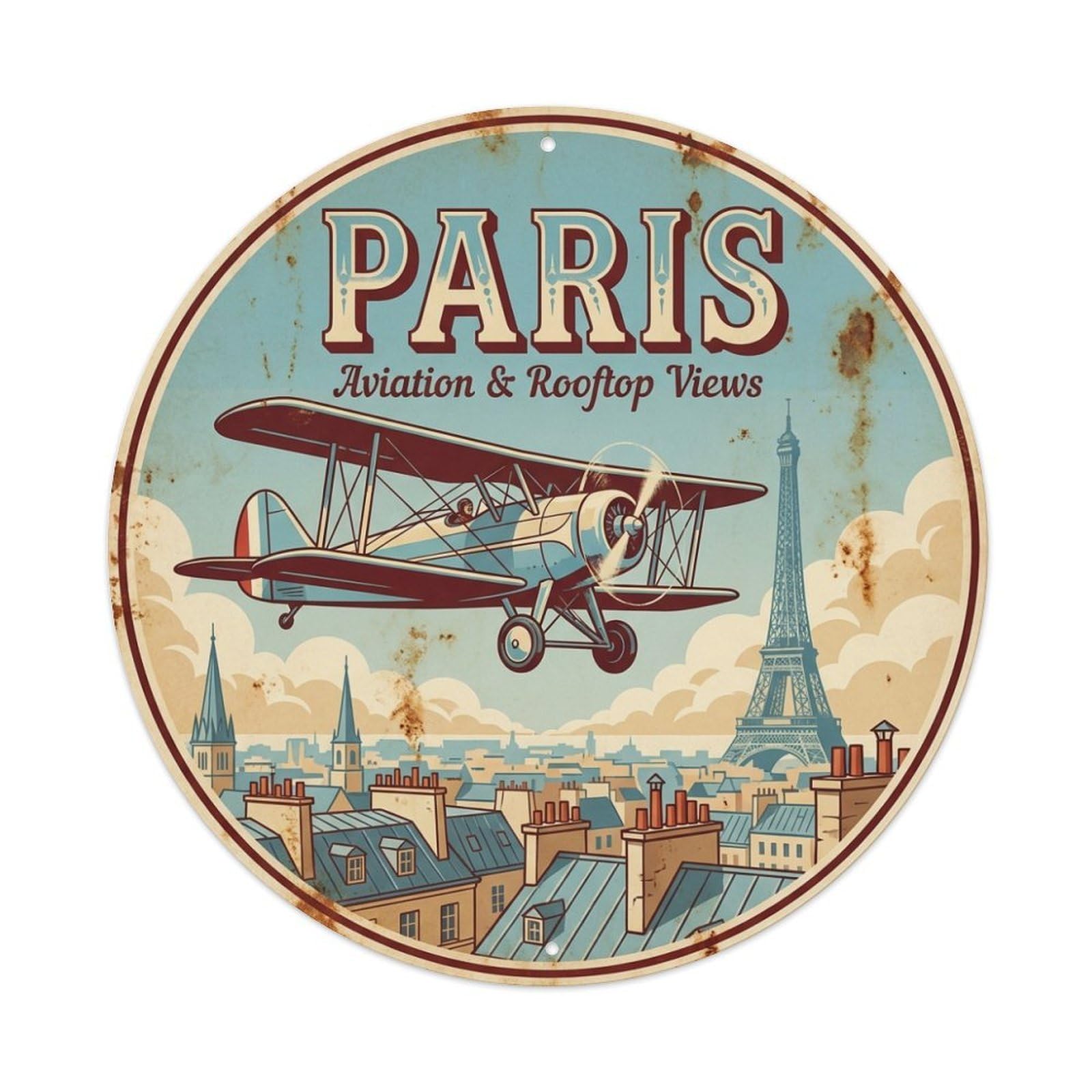 Olhnbad Style Aviation Rooftop Lines Route Travel Paris Vintage Metal Tin Sign