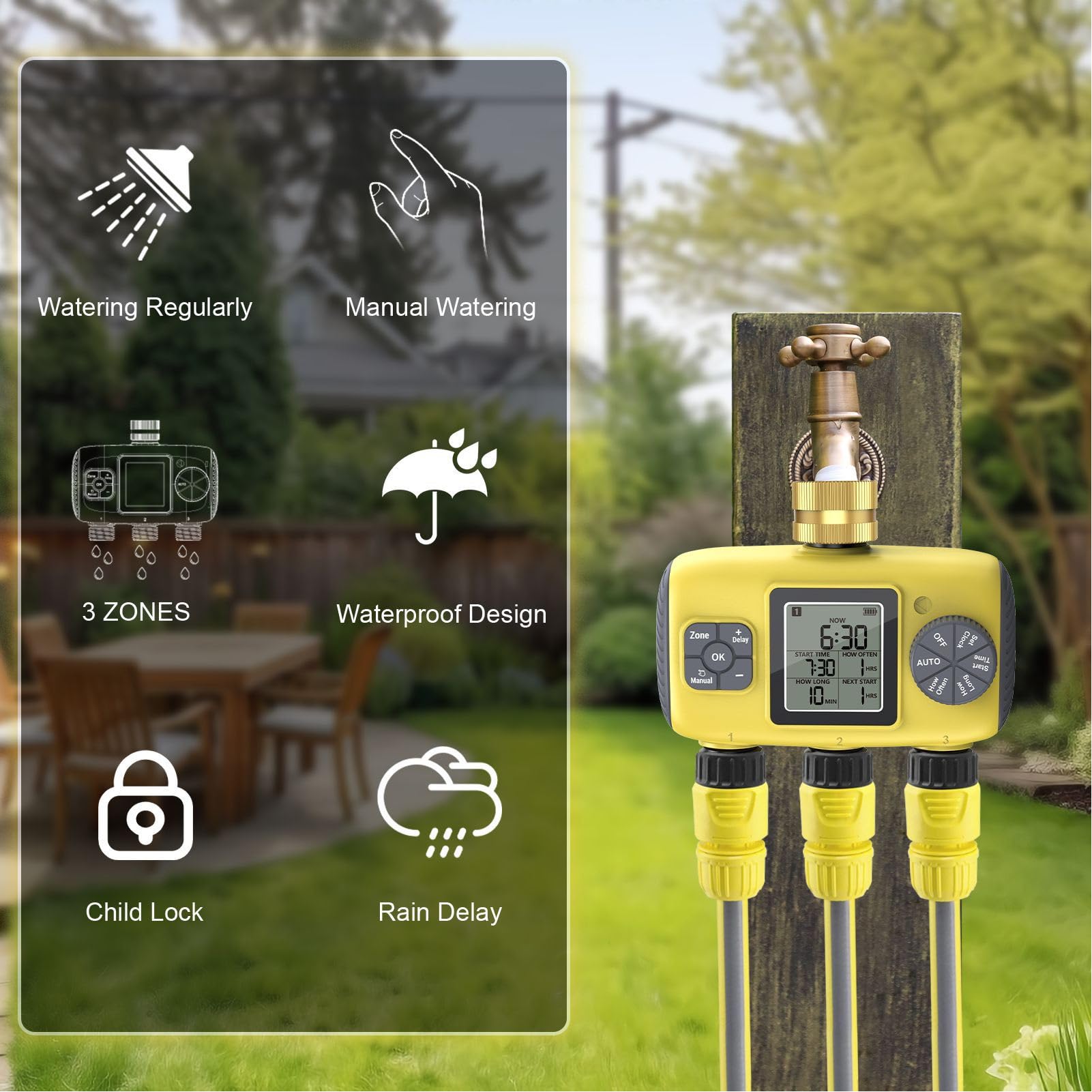 Temporizzatore per irrigazione, timer per rubinetto, timer programmabile per irrigazione con display LCD, funzione di temporizzazione intelligente per di irrigazione del prato da