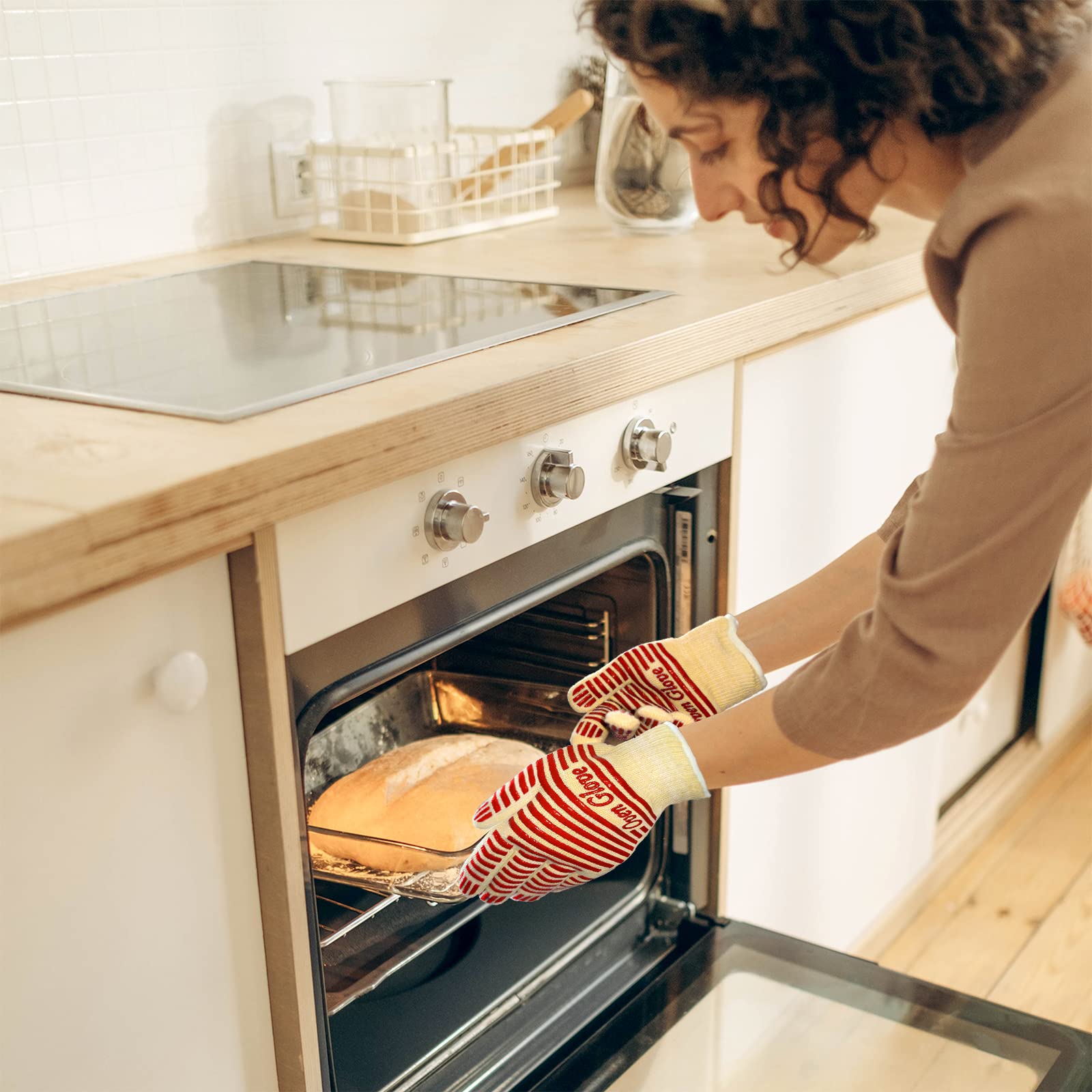 Lot de 2 gants de cuisine résistants à la chaleur à 540 degrés, gants de cuisine antidérapants en silicone avec doigts, gants de barbecue pour cuisine/pâtisserie