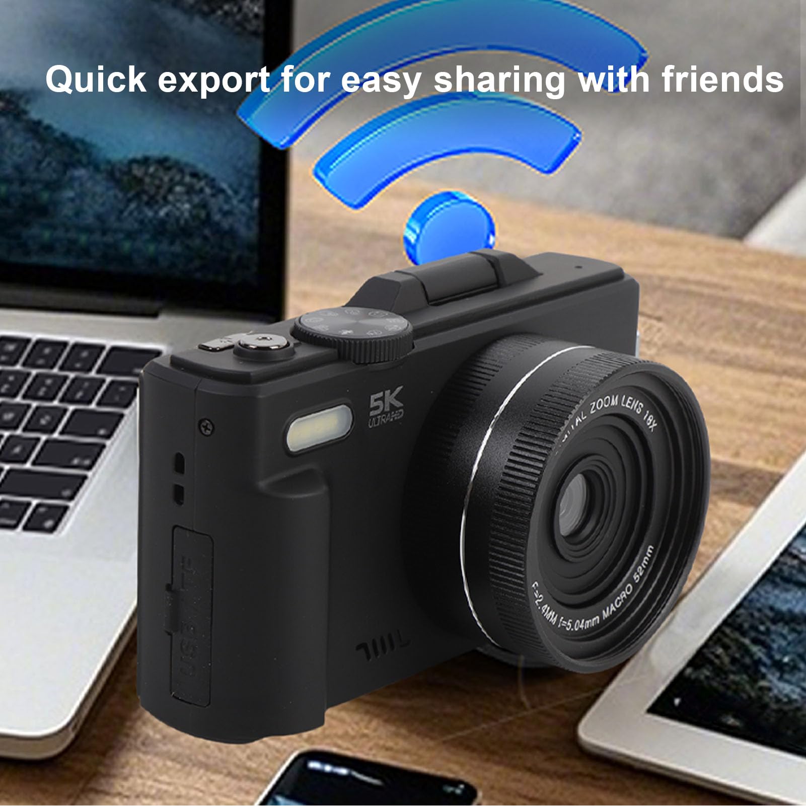 Aparat Cyfrowy dla Dzieci, 5K HD 75MP UHD 18XAF Autofocus Volg Camera z 3 -calowym Ekranem Klapki, Błyskowa i Wideo, Transfer WiFi, Przenośny (BLACK)