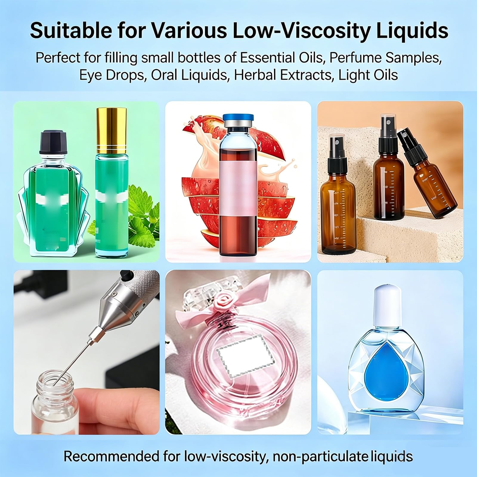 Automatyczna maszyna do napełniania płynem ze sterowaniem LCD i dyszą igłową, regulowany wypełniacz 1-100 ml, do olejków eterycznych, perfum, kropli do oczu