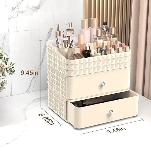 Miniatura 3 de Rosoenvi Organizador de maquillaje para tocador, organizador apilable de cosméticos y almacenamiento, vitrinas de cosméticos con 2 cajones y 1