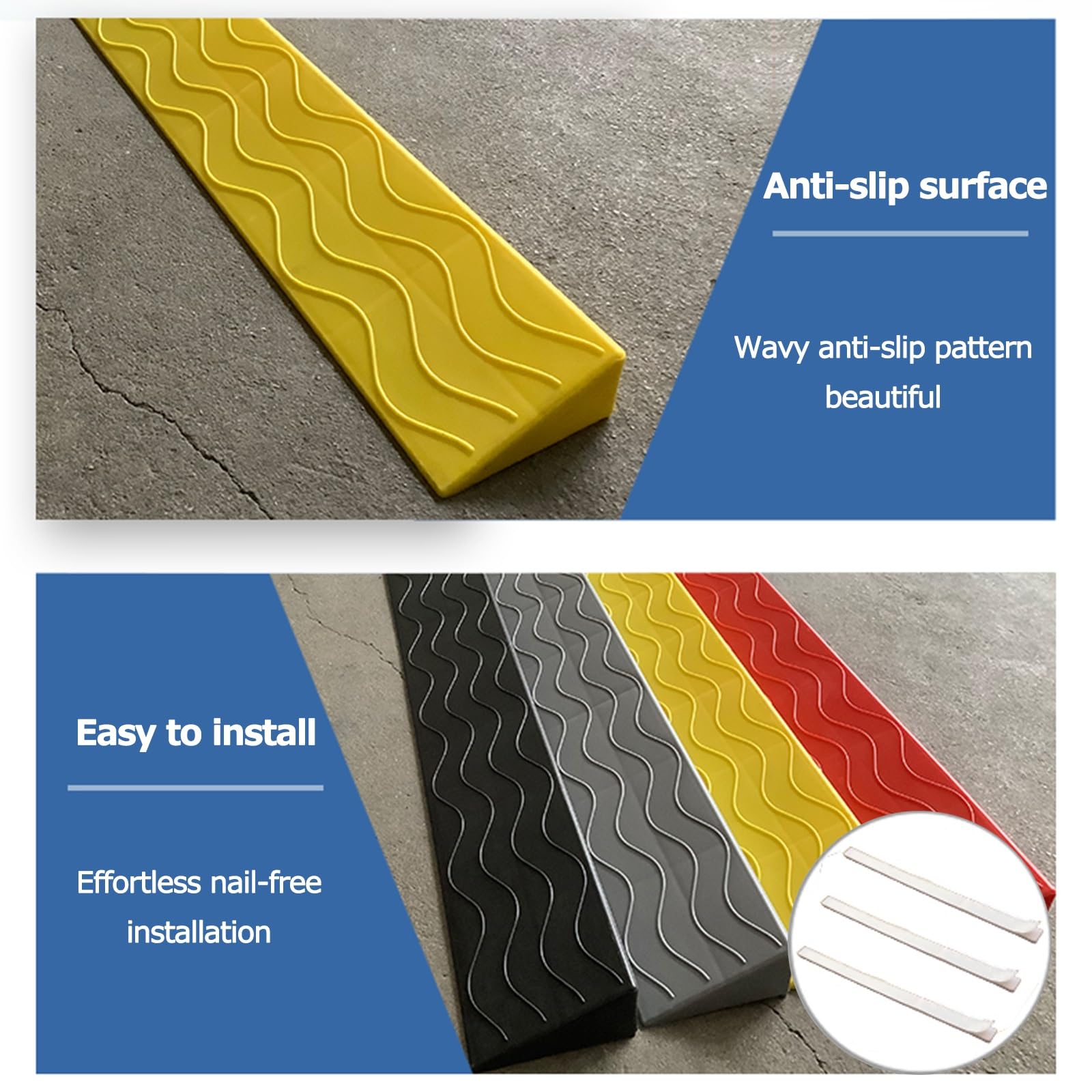 Rampa antideslizante duradera para silla de ruedas, umbral de plástico personalizable para scooters y robots (negro, 100 x 8 x 2,5 cm), segura, fácil instalación para accesibilidad en interiores y