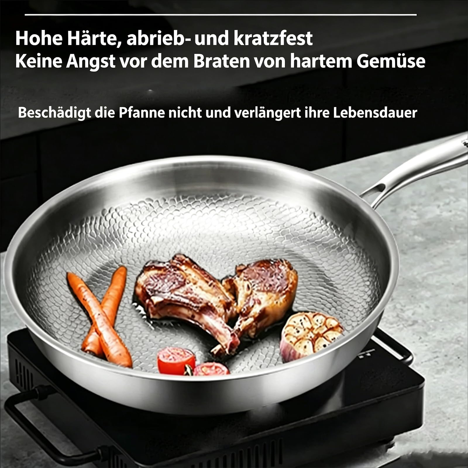 Titanium Pro Pfanne, Titanpfanne mit Deckel und Spatel (Ohne Deckel,22cm)