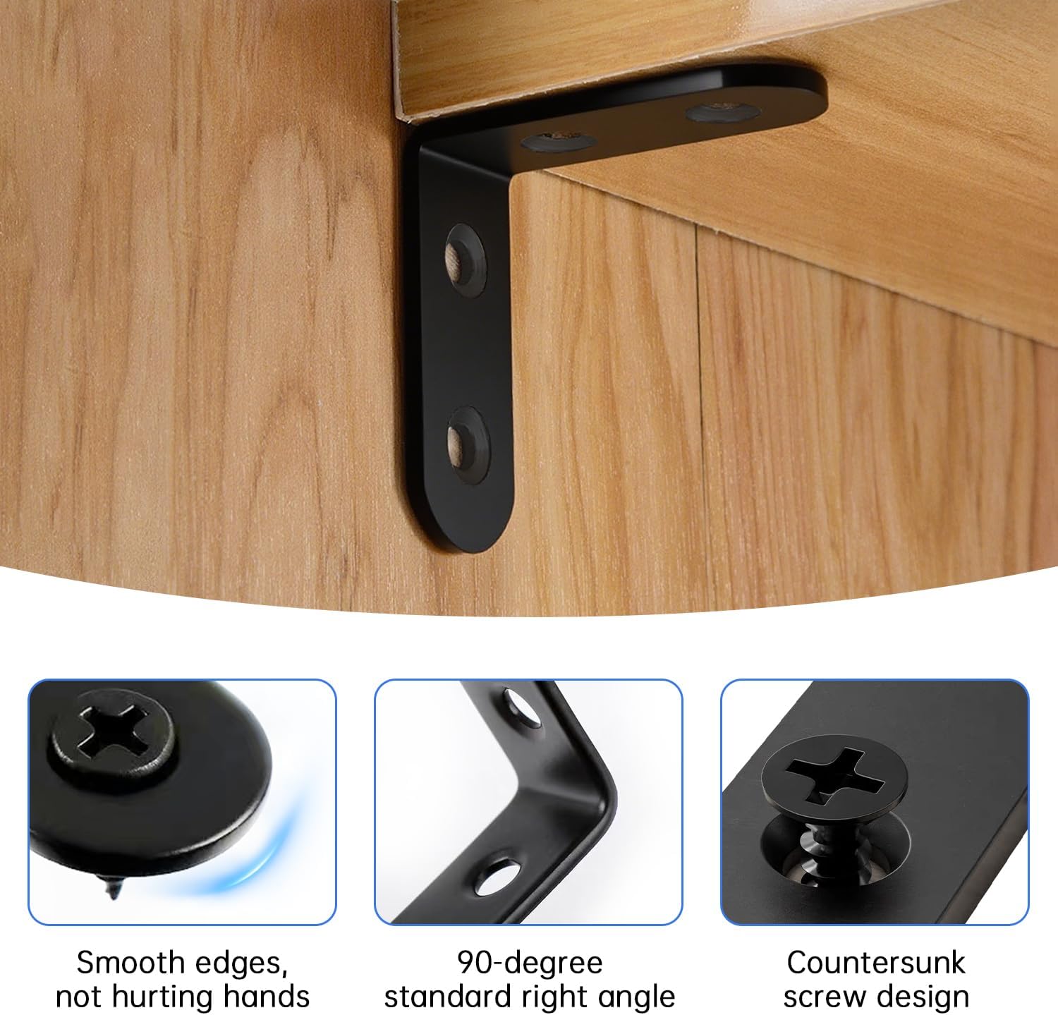 3Sizes Black L Brackets for Shelves L Shelf Bracket Metal Corner Braces for Wood Furniture with 72Pcs Screws (1.5x1.2x1.2inch 1.57x1.57x0.63inch 0.79x0.79x0.63inch) 92Pcs YY026-B