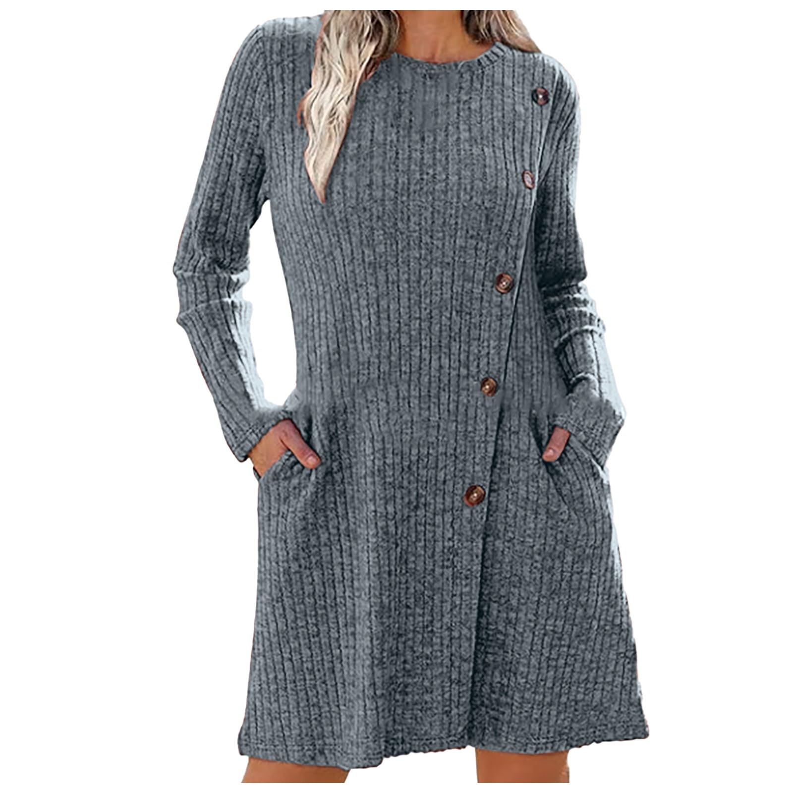 Women's Long Sleeved Dress Women's Belted Pocket Stylish Sweater Dress E Dresses for Women