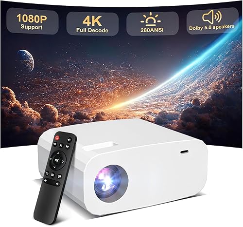 Mini Proyector con WiFi y Bluetooth, Proyector Inteligente Compatible con 1080P con Aplicaciones Integradas, Proyector de Películas al Aire Libre