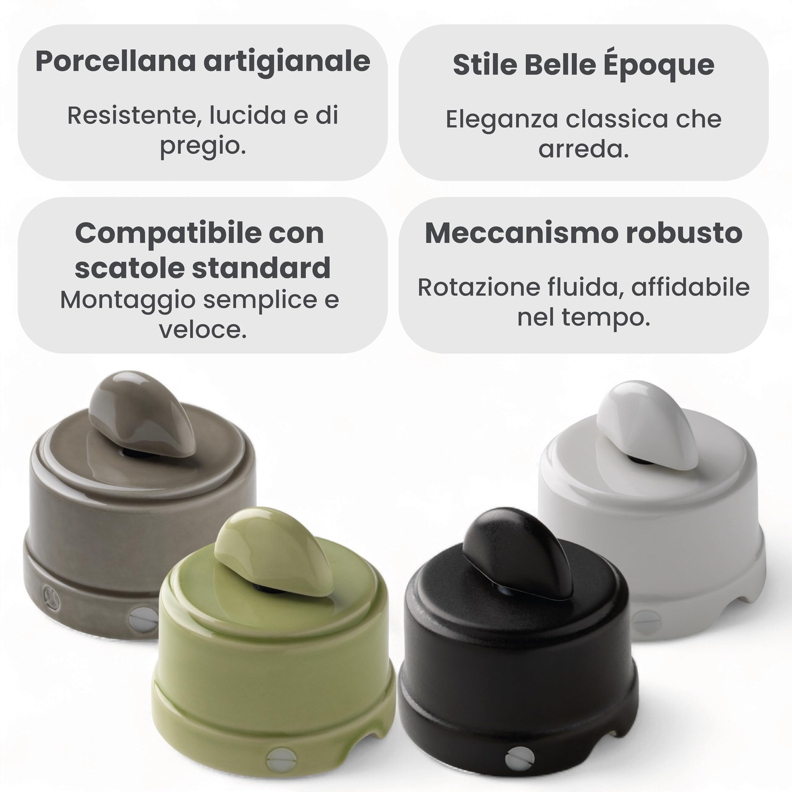 Interruttore Cavo Tessile Pulsante Relè Rotazione Klartext - Stile Vintage Porcellana Tortora Pulsante Belle Epoque