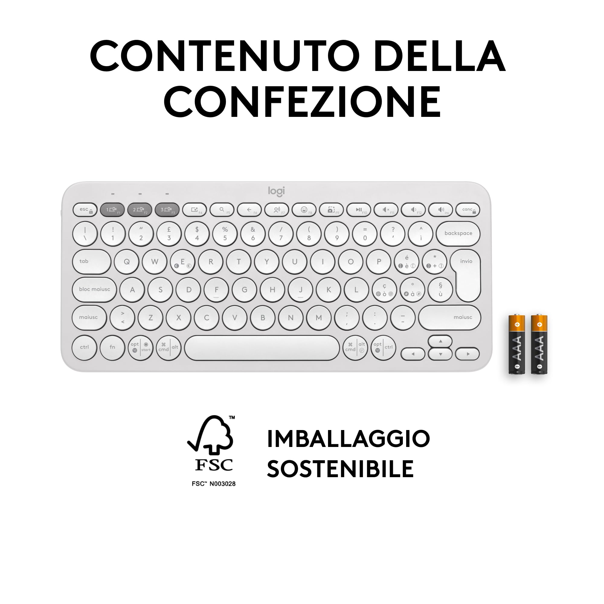 Logitech Pebble Keys 2 K380s tastiera wireless Bluetooth multidispositivo QWERTY italiano Bianco