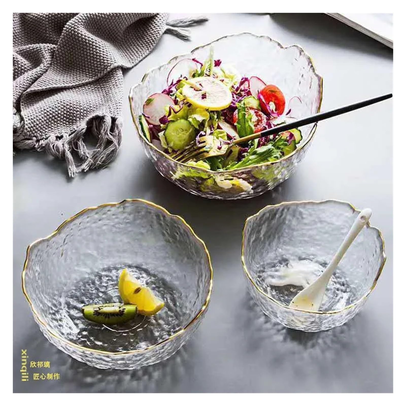 Ensaladera Sopa de frutas transparente, postre, mezcla, cocina, verduras, fideos, almacenamiento alimentos, vajilla for el hogar(Grey,20cm)
