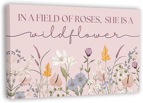 Decoración artística de pared para habitación de bebé niña, lienzo enmarcado rosa de 16.5 x 10 pulgadas, decoración de pared de dormitorio bohemio